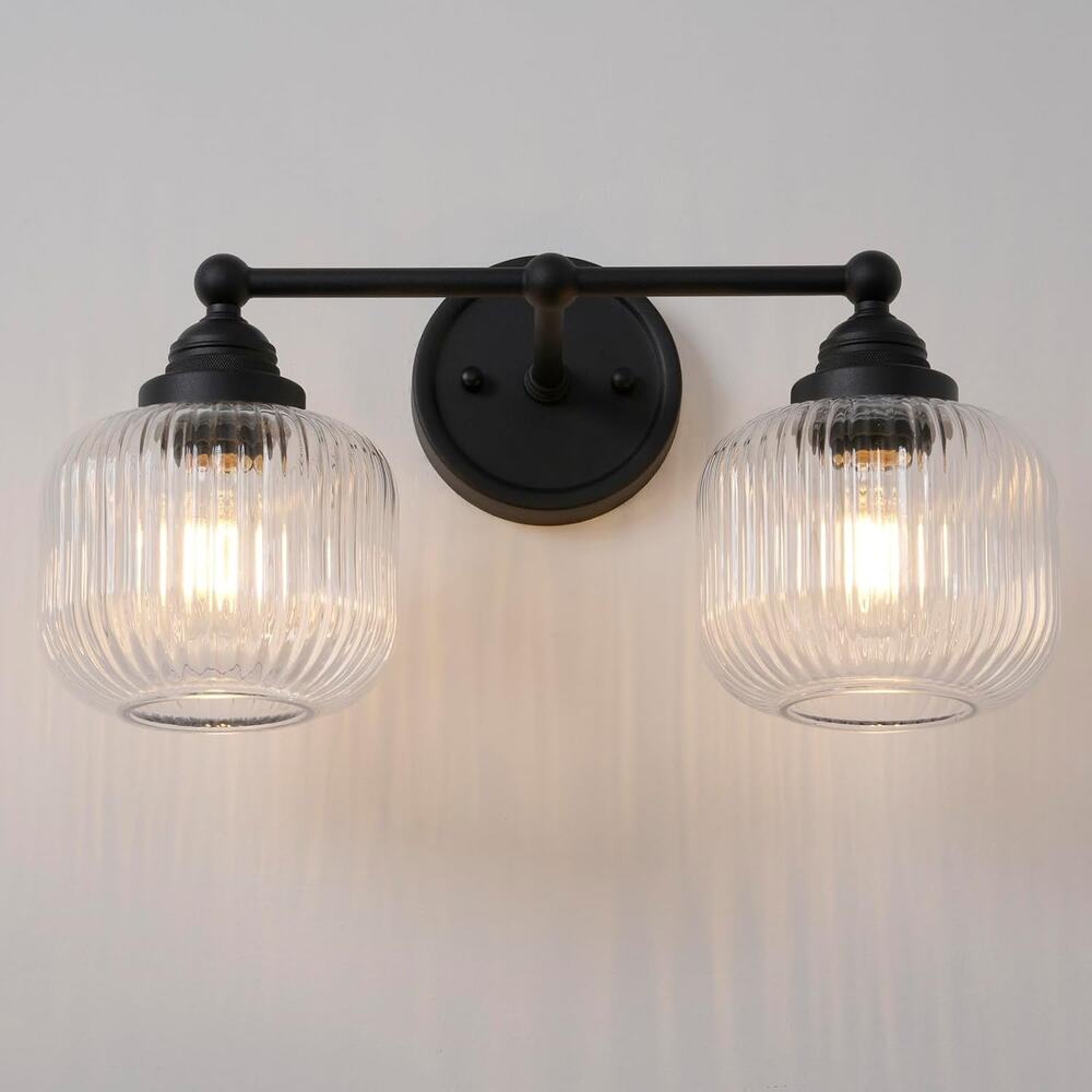 SongCiLT Vintage 2-Lights Clear Ribbed Glass Wall Sconce Lighting-ONLY 1 GLOBE